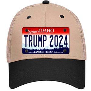 Trump 2024 Idaho Metal on Trucker Mesh Snapback Hat - Khaki